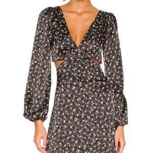 AFRM Norton Dress M Lace-Up Back Blouson Cutout V-Neck Long Sleeve Midi NWT